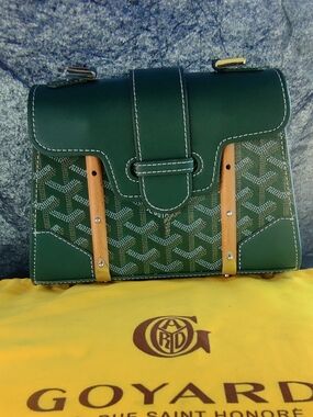 Goyard Dark Green Signature Top-Handle Satchel with Tan Accents
